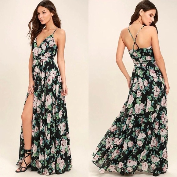 Lulus Legendary Romance Black Floral Print Wrap Maxi Dress Size M - Picture 4 of 12